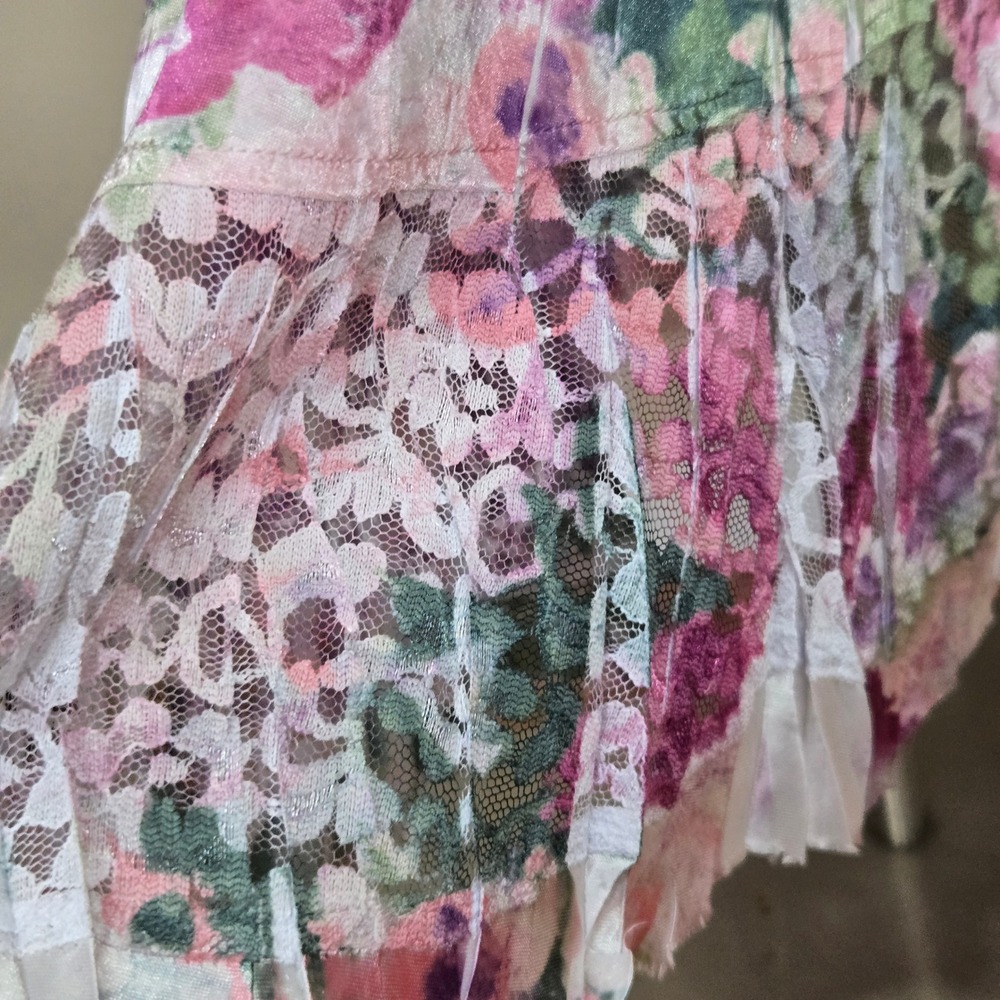 Komarov Maxi Dress XL Purple Floral Pleated Lace Trim Watercolor Crinkle Garden - Picture 4 of 14
